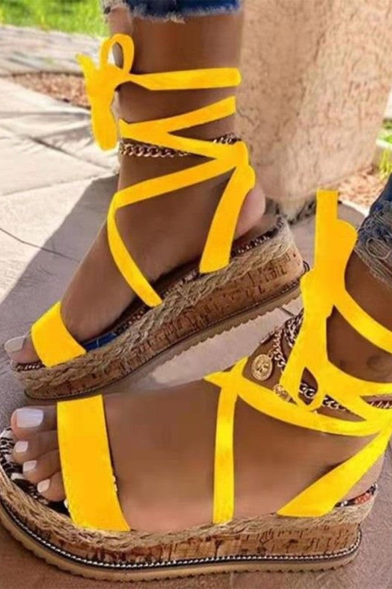 Casual Tie Leg Yellow Platform Shoes - Fashionaviv